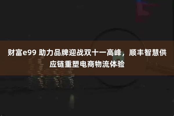 财富e99 助力品牌迎战双十一高峰，顺丰智慧供应链重塑电商物流体验